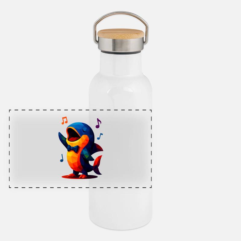 WPAP Polygon Kawaii Style Animals Baby Whale Singer Panoramic Thermal Bottle with Bamboo Lid