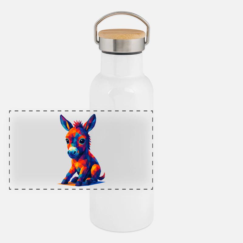 WPAP Polygon Kawaii Stil Tiere Baby Esel Eselchen Panorama Thermosflasche mit Bambusdeckel
