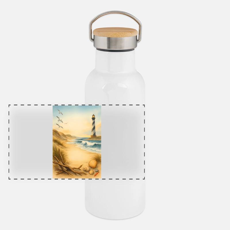 Plage avec phare Gourde isotherme avec bouchon en bambou