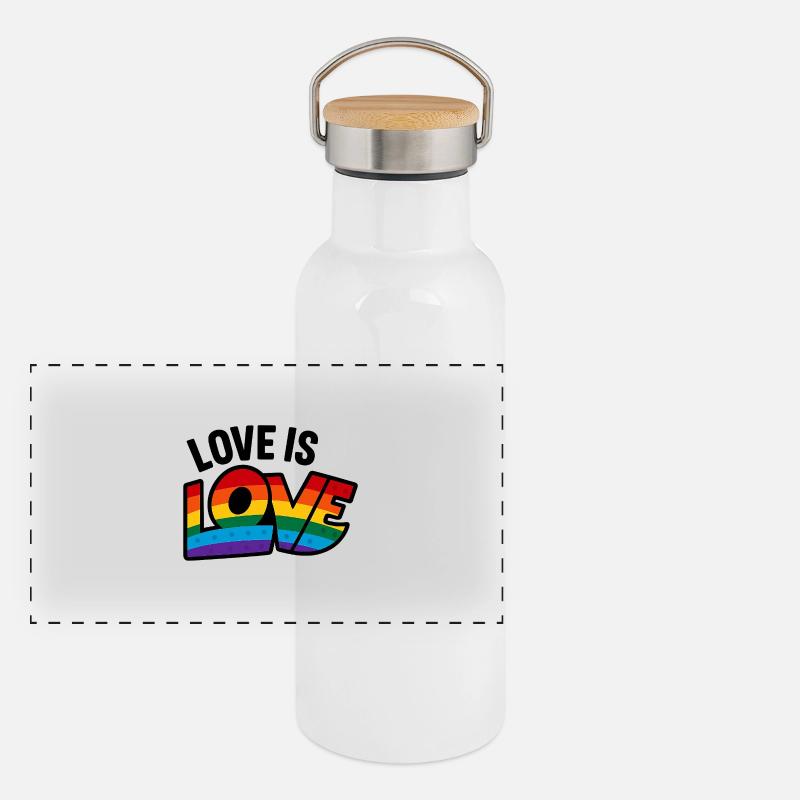 Liebe ist Regenbogen Vielfalt Panorama Thermosflasche mit Bambusdeckel