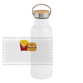 Pommes und Burger Best friends forever - Panorama Thermosflasche mit Bambusdeckel - Weiß - Vorne