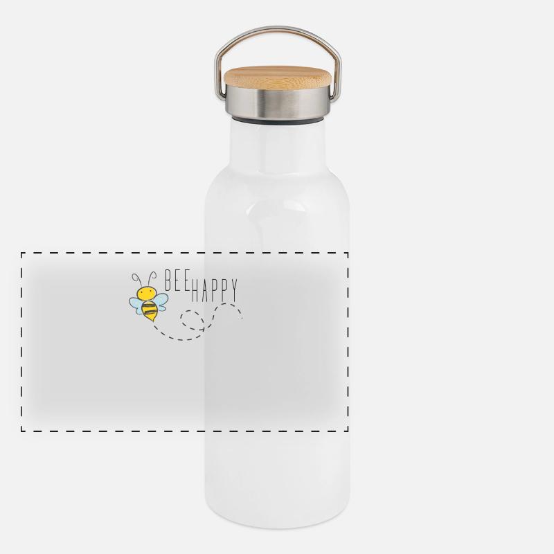 Bee Happy Spruch Biene Glücklich Design Geschenk Panorama Thermosflasche mit Bambusdeckel