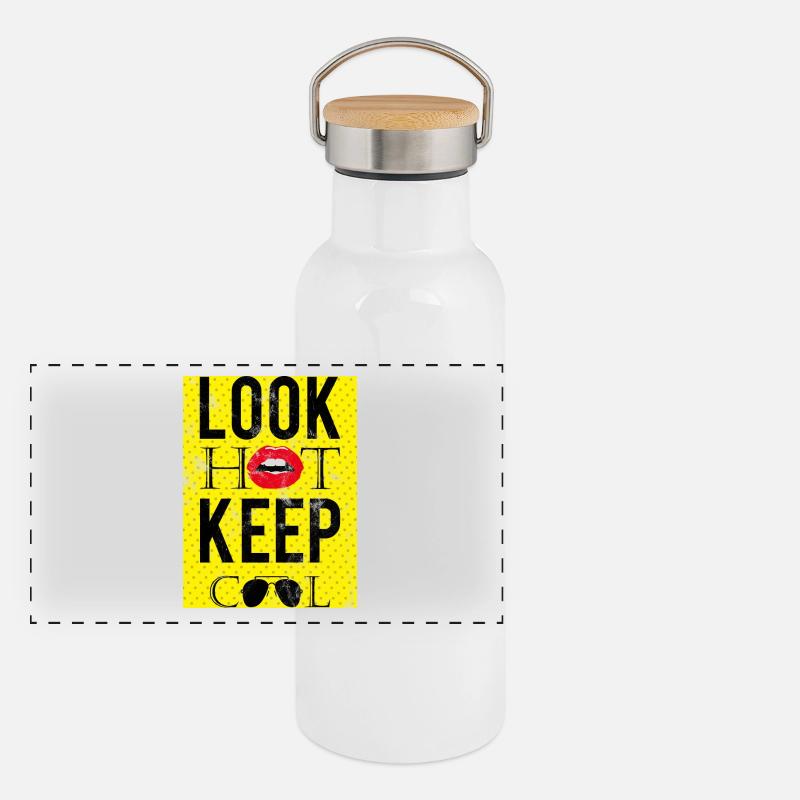 Pop Art / Comic: Look Hot, Keep Cool - Lippen Panorama Thermosflasche mit Bambusdeckel