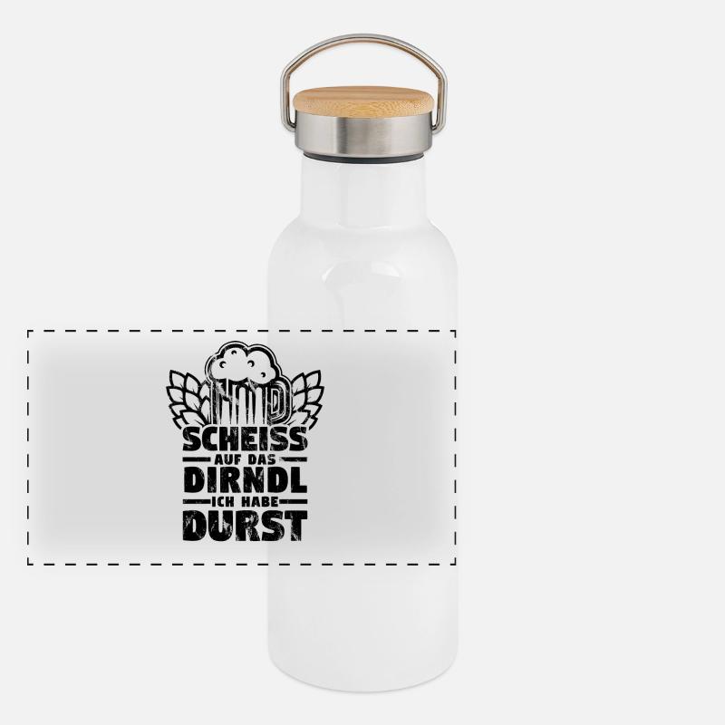 Lustiges Dirndl Kostüm Shirt Durst 2 Panorama Thermosflasche mit Bambusdeckel
