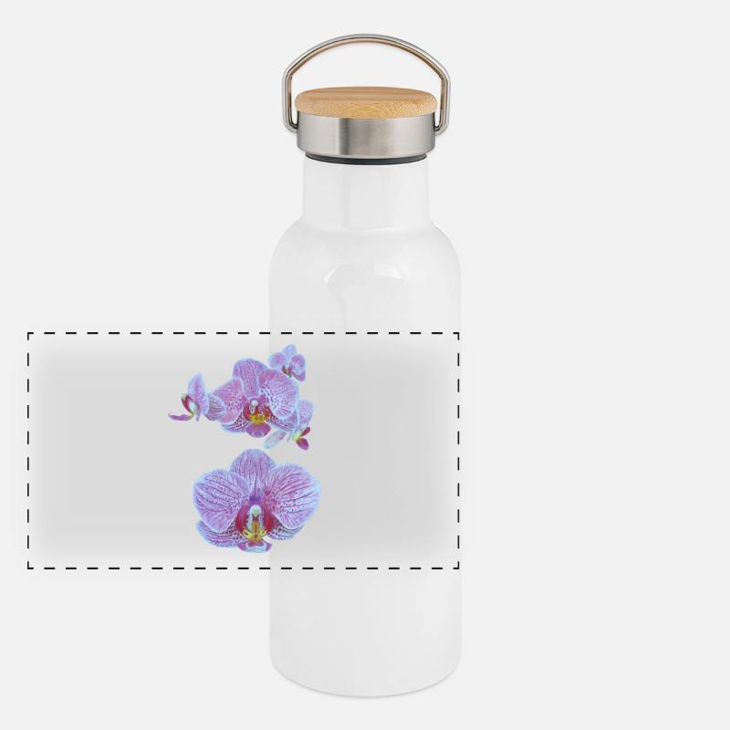 Orchideenblüten Panorama Thermosflasche mit Bambusdeckel