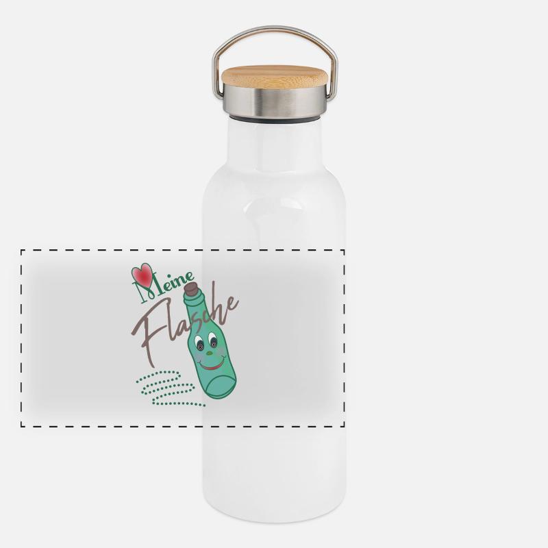 Flasche - Panorama Thermosflasche mit Bambusdeckel - Weiß
