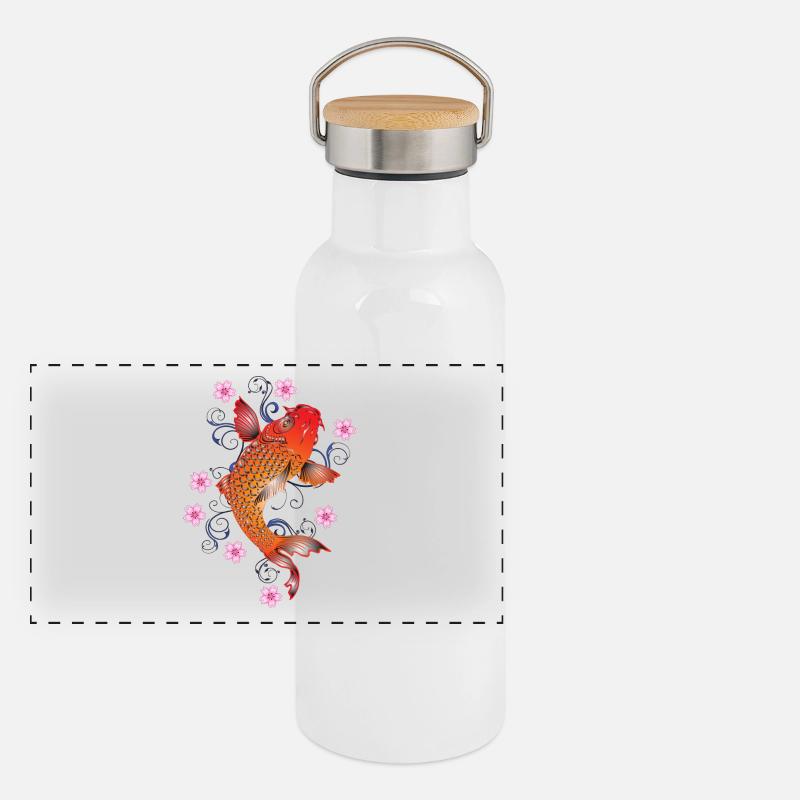 Japanische Pfirsiche (Koi) Panorama Thermosflasche mit Bambusdeckel