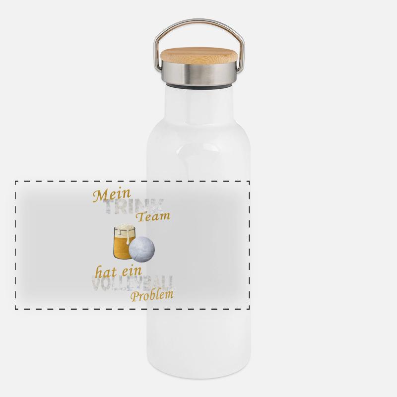 Mein Trink Team hat ein Volleyball Problem Panorama Thermosflasche mit Bambusdeckel