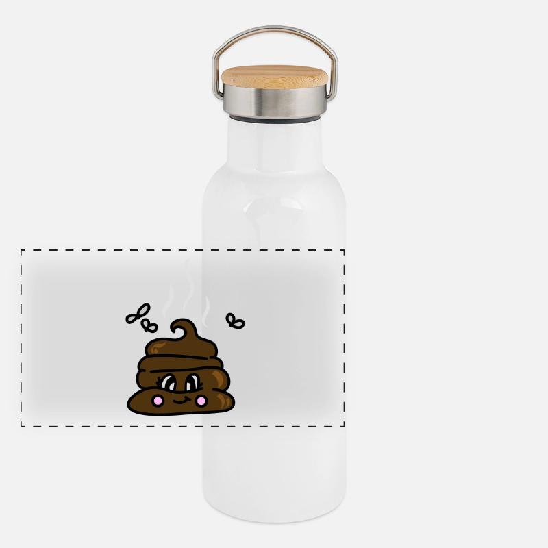 kleiner süßer Kackhaufen, witzige Geschenkidee Panorama Thermosflasche mit Bambusdeckel