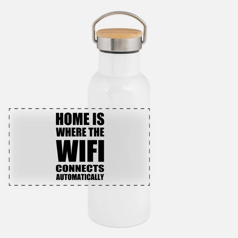 wifi home black Panorama Thermosflasche mit Bambusdeckel