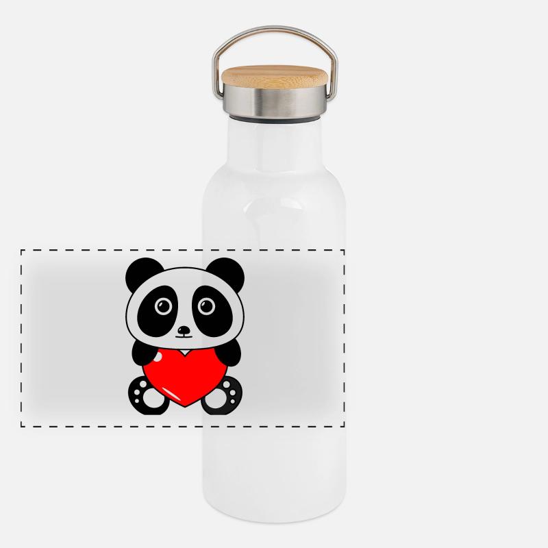 Coeur de panda Gourde isotherme avec bouchon en bambou