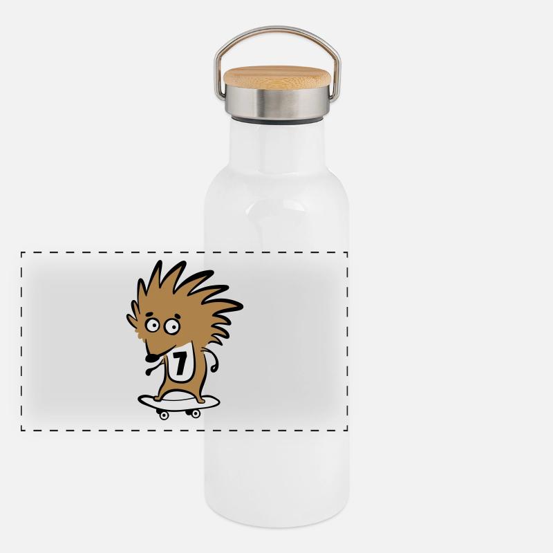 Skate Igel "Knut Heinrich" mit Startnummer 7 Panorama Thermosflasche mit Bambusdeckel