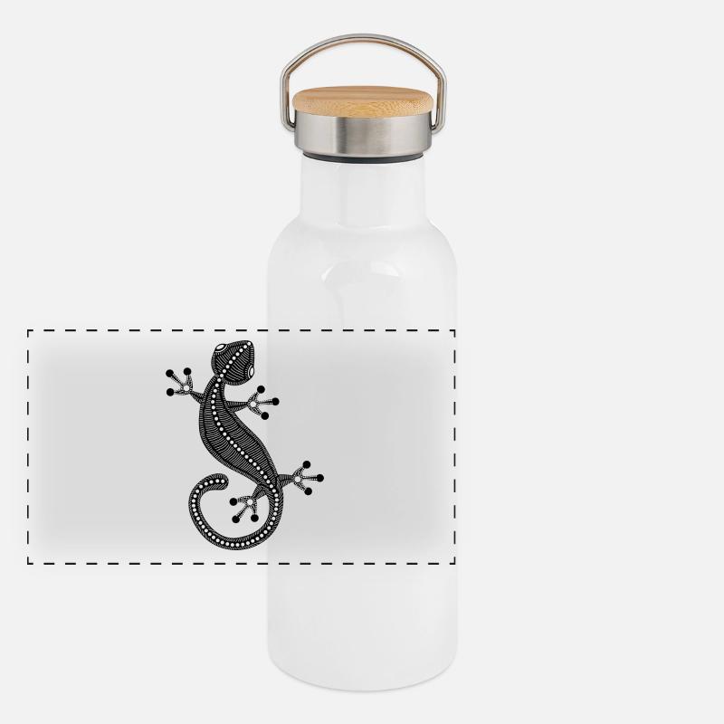 Echse - Inspiration von Aborigines Panorama Thermosflasche mit Bambusdeckel