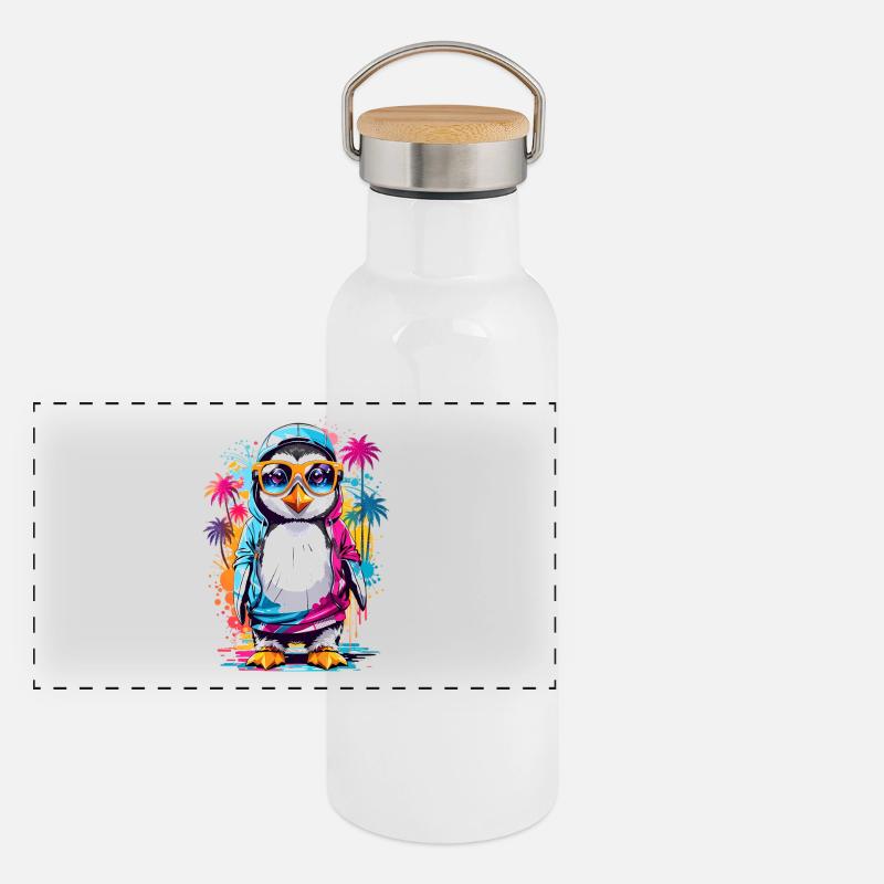 Pingouin cool Gourde isotherme avec bouchon en bambou
