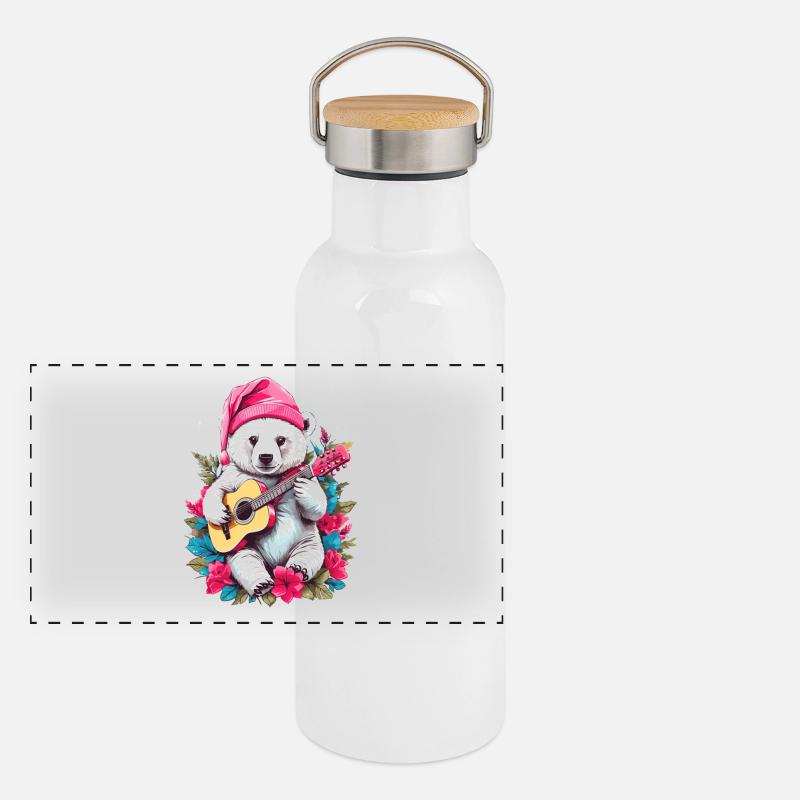 Ours polaire mignon avec guitare Gourde isotherme avec bouchon en bambou