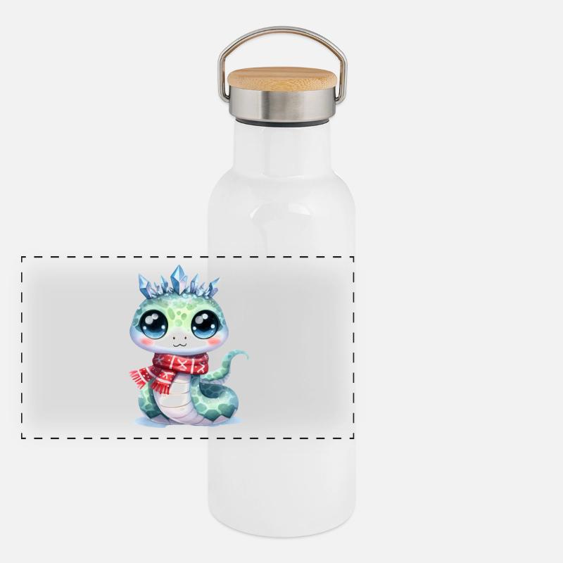 Cute Snake with Ice Crystal Crown Panoramic Thermal Bottle with Bamboo Lid