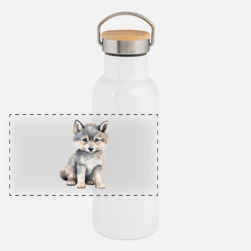 Wolfklasse Klassentier Wolf Panorama Thermosflasche mit Bambusdeckel