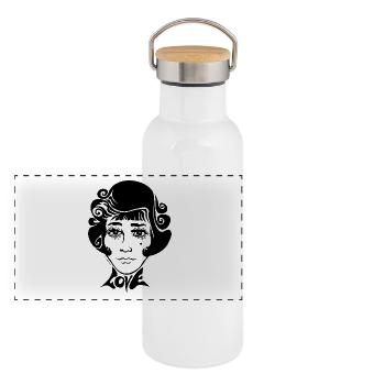 60s Love Sixties Woman Face Woman Face Female - Panoramic Thermal Bottle with Bamboo Lid - white - Front