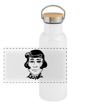 60s Love Sixties unisex face diverse trans - Panoramic Thermal Bottle with Bamboo Lid - white - Front
