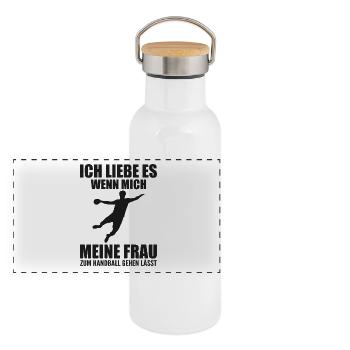 Handballer Handball Geschenk - Panorama Thermosflasche mit Bambusdeckel - Weiß - Vorne
