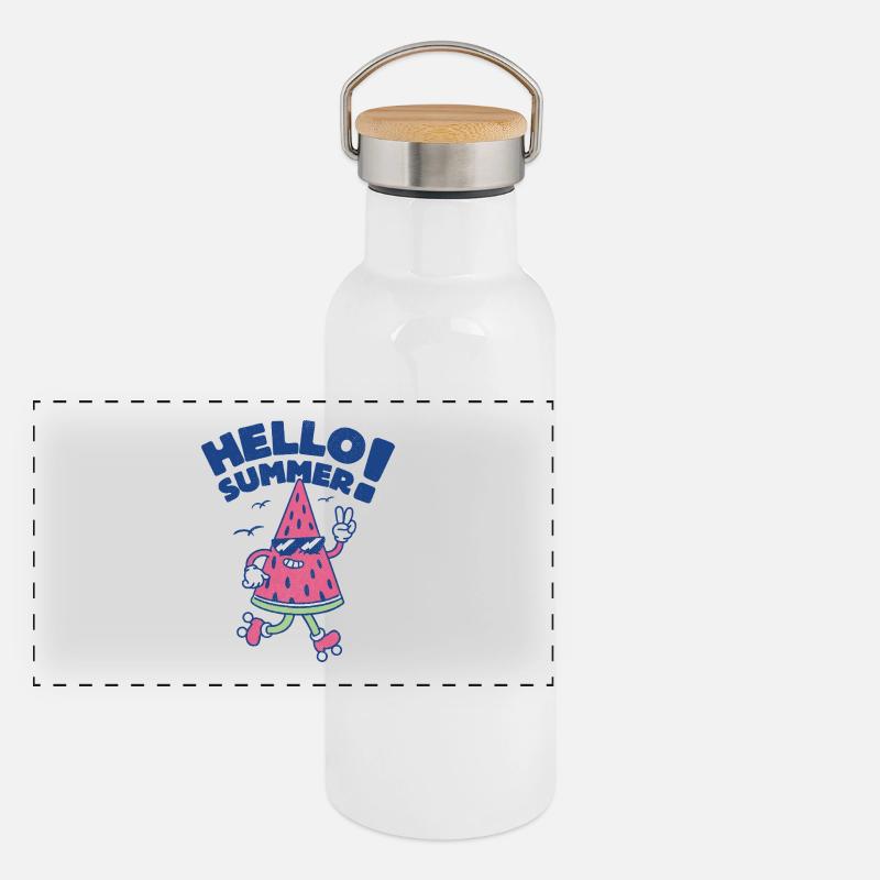 Hello Summer - Pastèque - Gourde isotherme avec bouchon en bambou - blanc