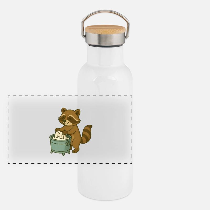 Raton laveur mignon avec écume de savon Gourde isotherme avec bouchon en bambou