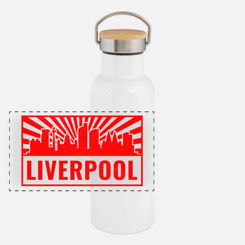 Liverpool Skyline in Red Rays Panorama Thermosflasche mit Bambusdeckel