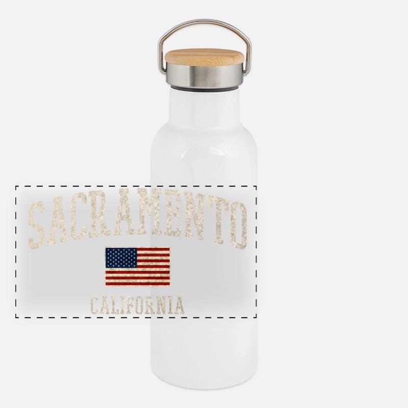 Conception du drapeau Sacramento Americana Gourde isotherme avec bouchon en bambou
