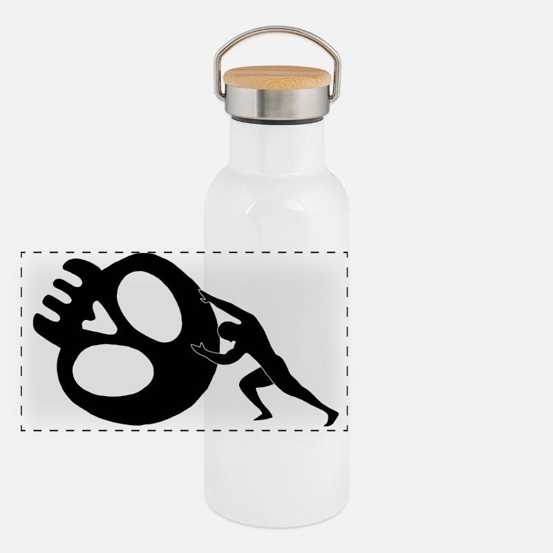 Der Mann, der den Tod abstößt (Schwarz) Panorama Thermosflasche mit Bambusdeckel