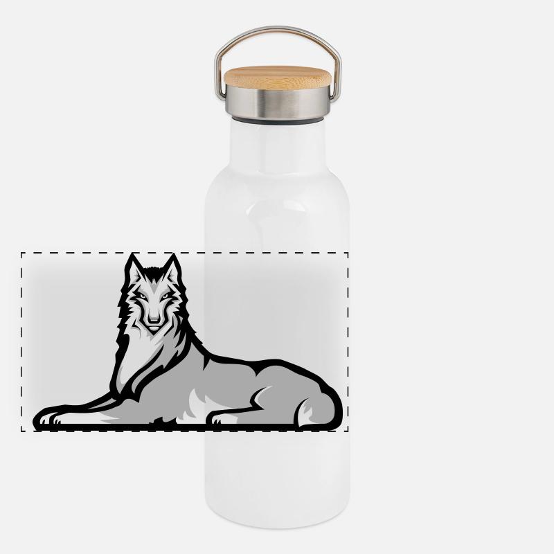 Tschetschenischer Einzelkämpfer Panorama Thermosflasche mit Bambusdeckel