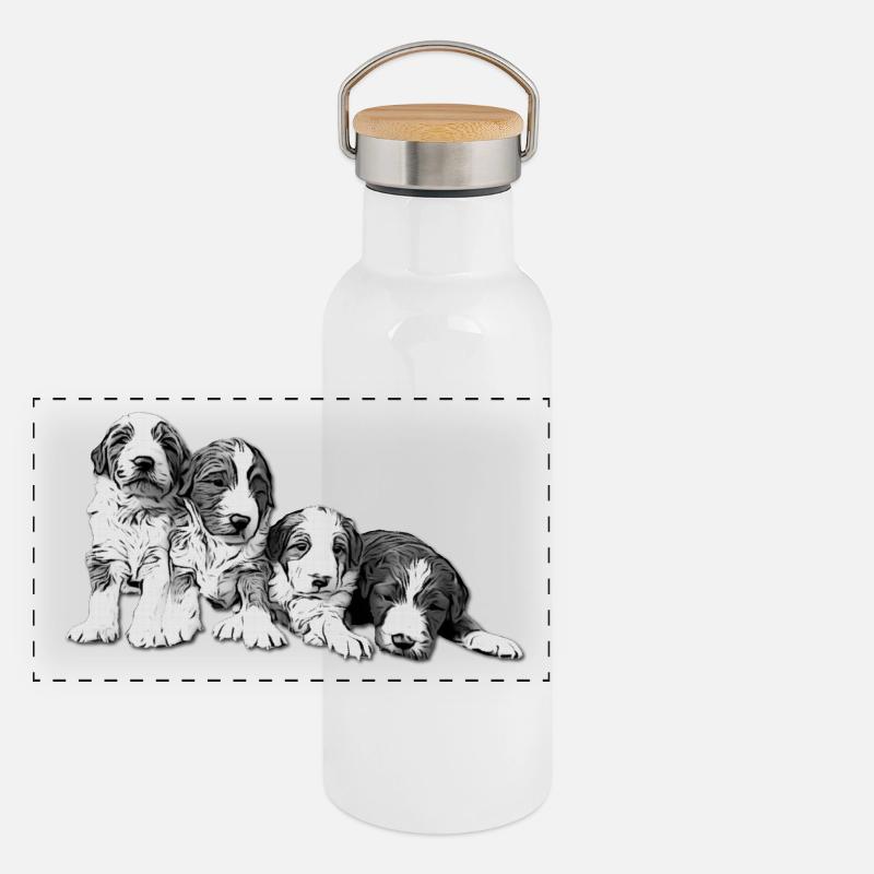 quatre chiots Gourde isotherme avec bouchon en bambou