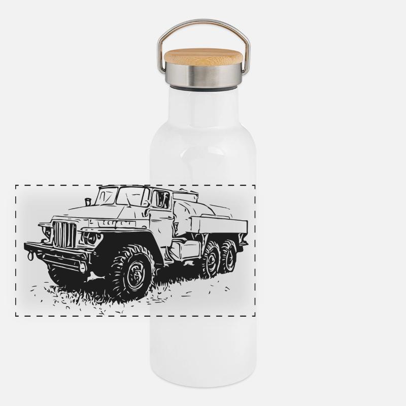 Ural Power – Schwergewicht auf Rädern Panorama Thermosflasche mit Bambusdeckel