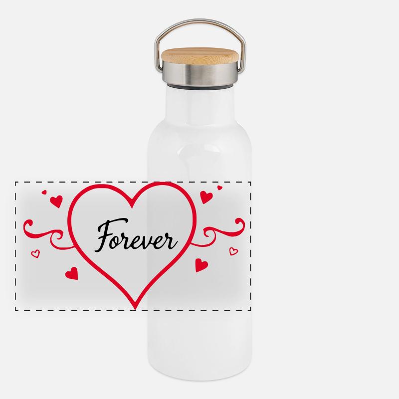 Regalo di San Valentino con cuore rosso - Thermos con coperchio in bambù - bianco