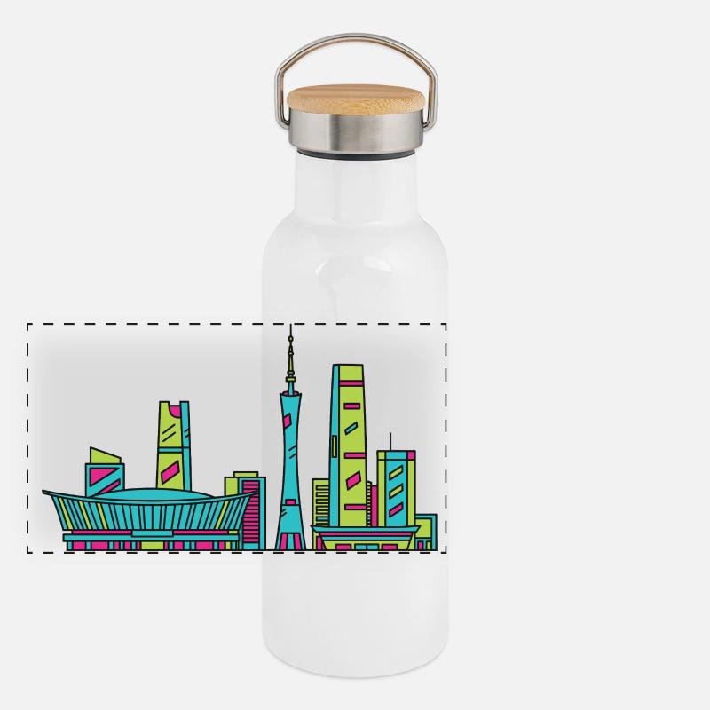 Chengdu City Skyline Sichuan Modern Line Art Panoramic Thermal Bottle with Bamboo Lid