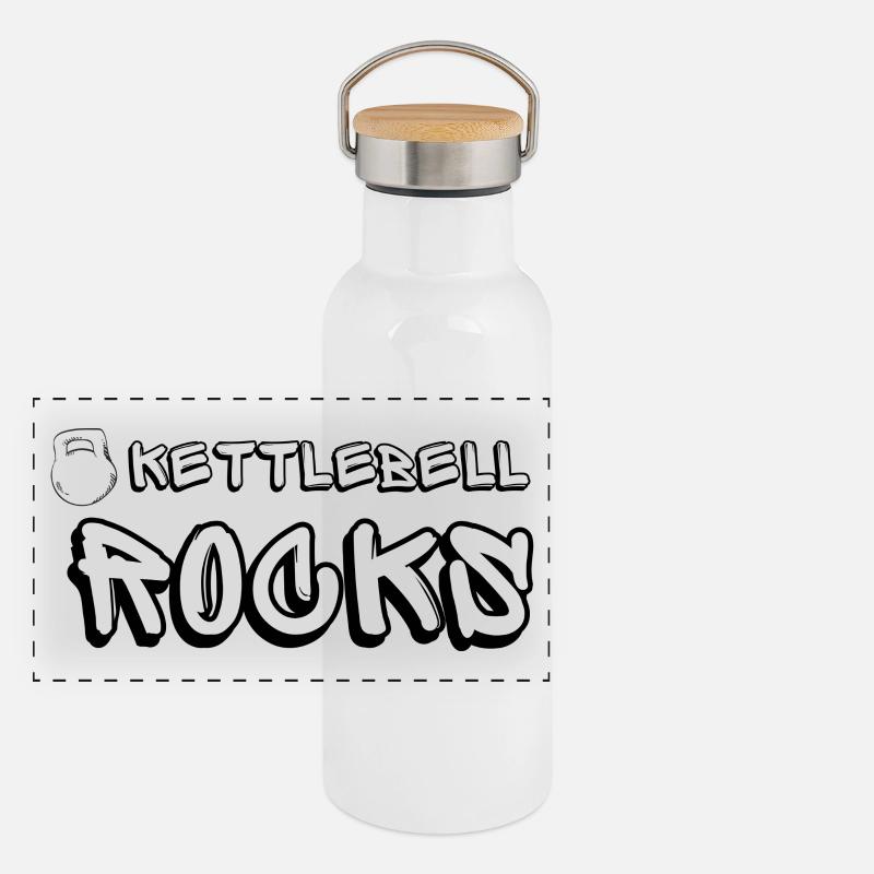 Kettlebell ROCKS Shirts schwarz Panorama Thermosflasche mit Bambusdeckel