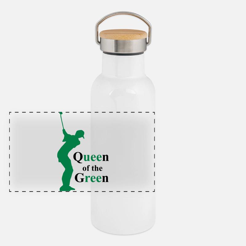 Golf - Panorama Thermosflasche mit Bambusdeckel - Weiß
