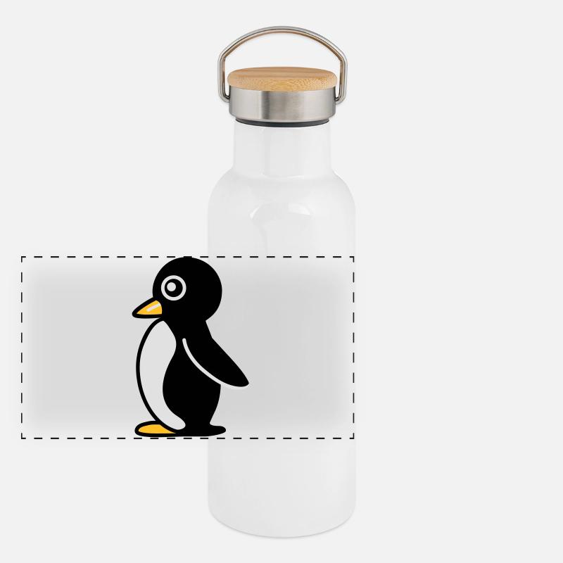 Minimalistischer Pinguin Panorama Thermosflasche mit Bambusdeckel