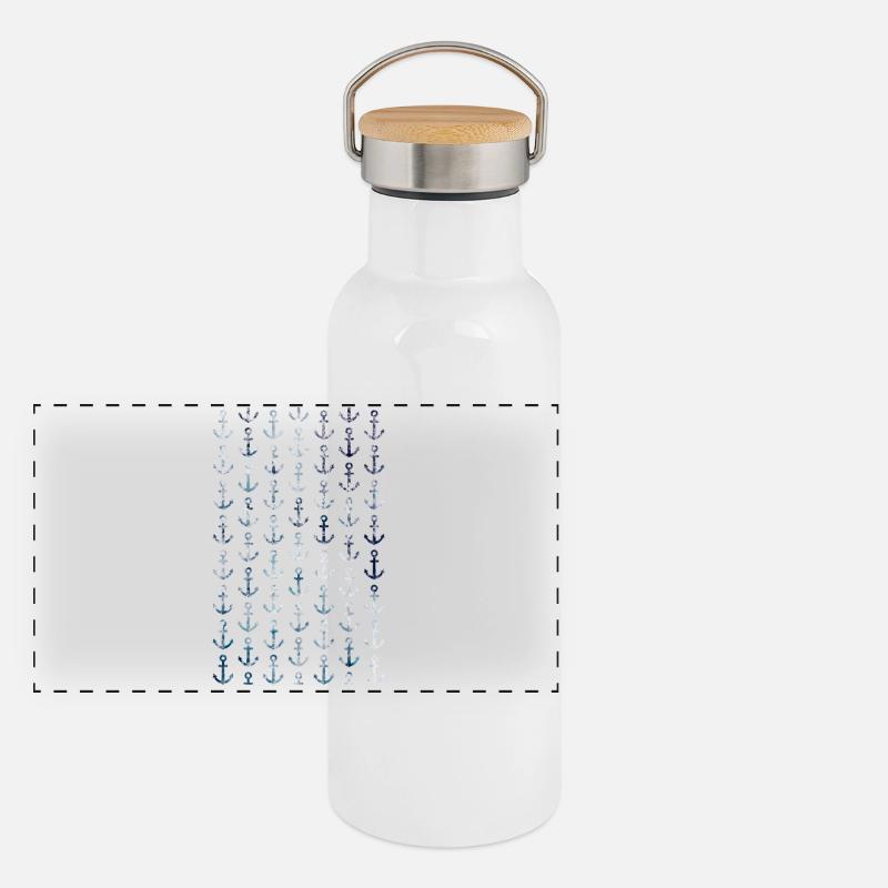 Modèle d'ancre maritime dans le style vintage Gourde isotherme avec bouchon en bambou