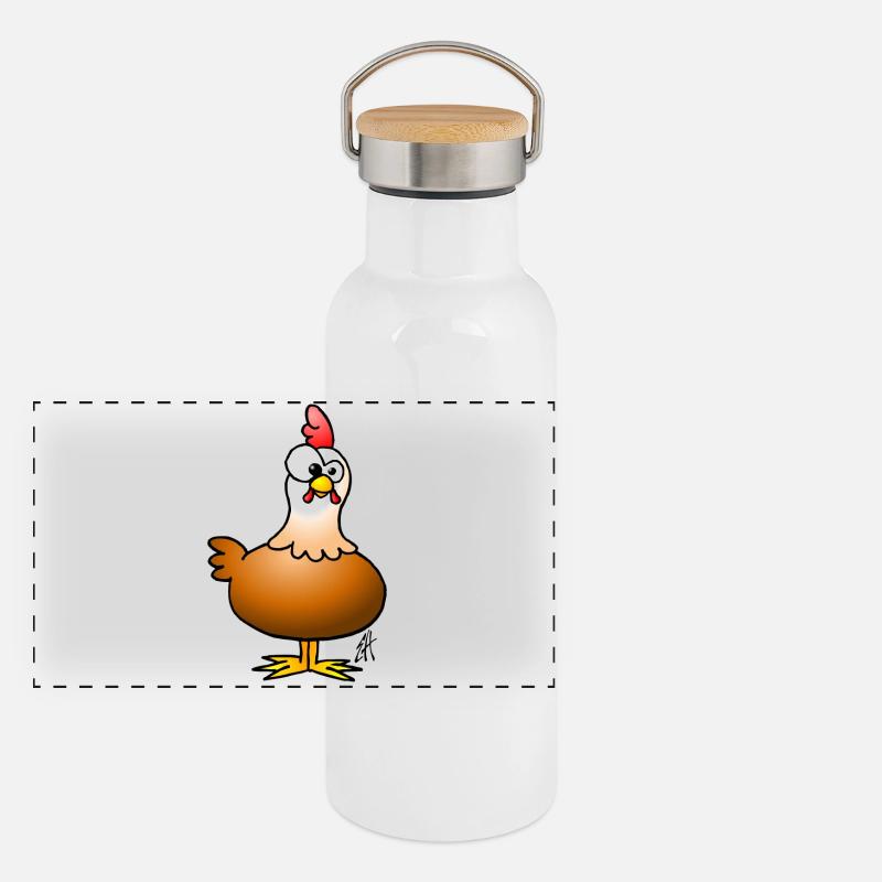 Huhn - Hühnchen Panorama Thermosflasche mit Bambusdeckel