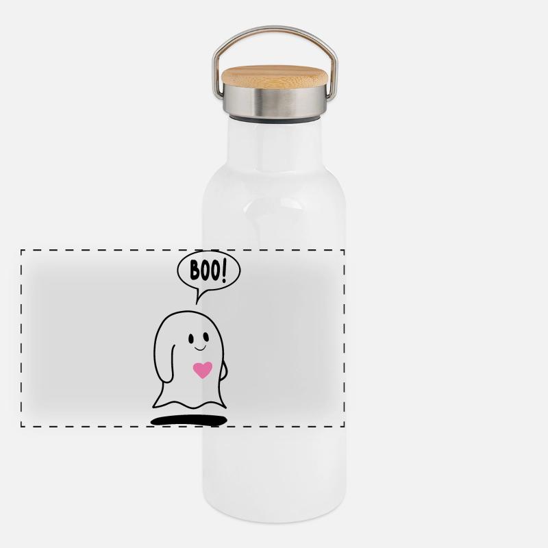 Little Ghost Ghost with Heart Panoramic Thermal Bottle with Bamboo Lid