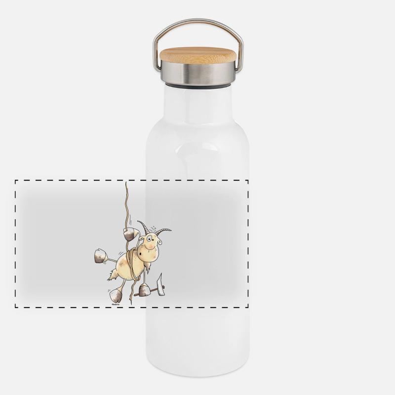 Abenteuerlustiger Steinbock - Bergsteiger Panorama Thermosflasche mit Bambusdeckel