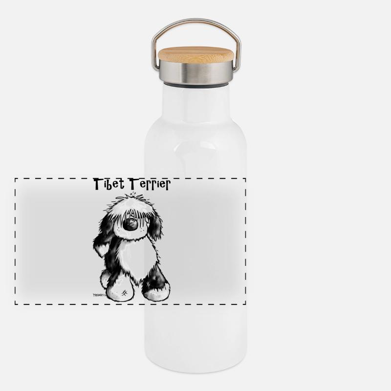 Süßer Tibet Terrier Panorama Thermosflasche mit Bambusdeckel