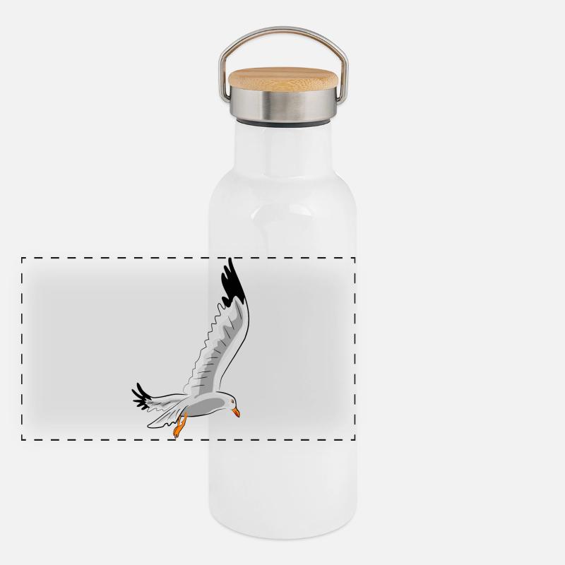 fliegende moewe vogel Panorama Thermosflasche mit Bambusdeckel