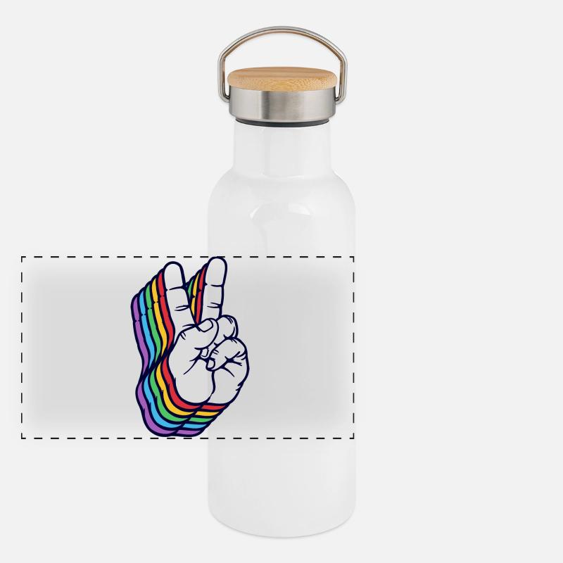 Friedensbewegung Frieden Friedenszeichen Liebe Panorama Thermosflasche mit Bambusdeckel