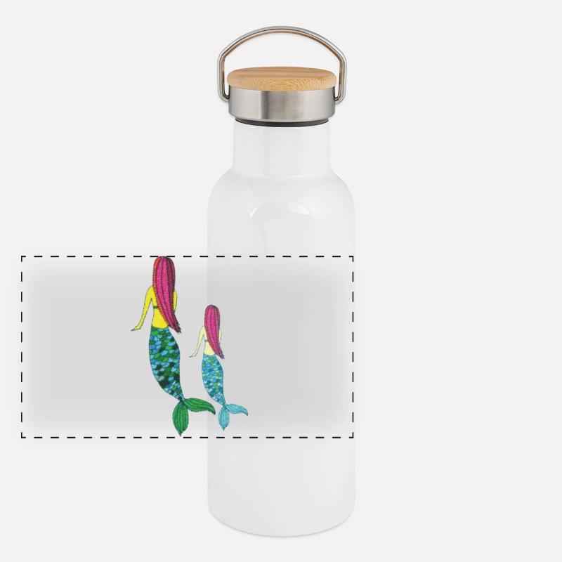 meerjungrau mutter tochter Panorama Thermosflasche mit Bambusdeckel