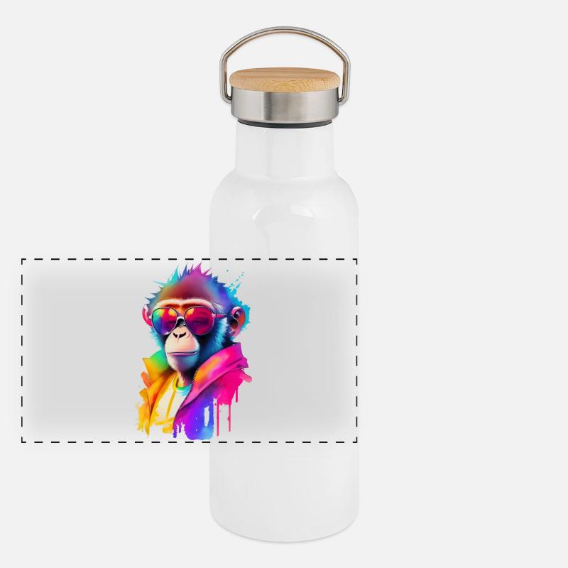 Affe mit Sonnenbrille Panorama Thermosflasche mit Bambusdeckel