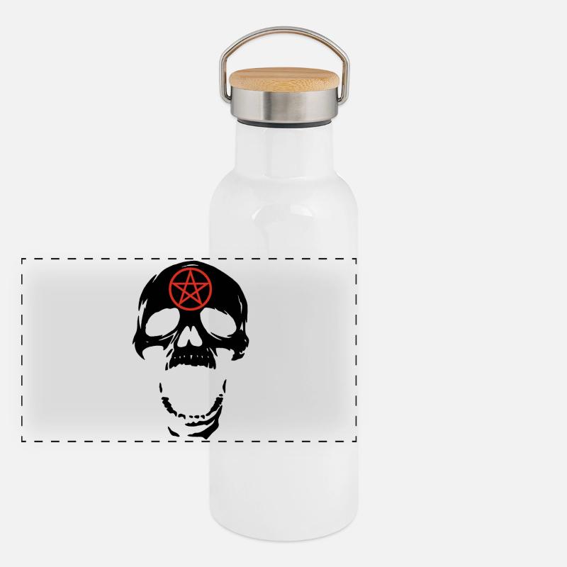 Black skull and red pentagram Panoramic Thermal Bottle with Bamboo Lid