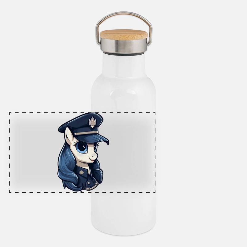 Pony Polizistin Panorama Thermosflasche mit Bambusdeckel