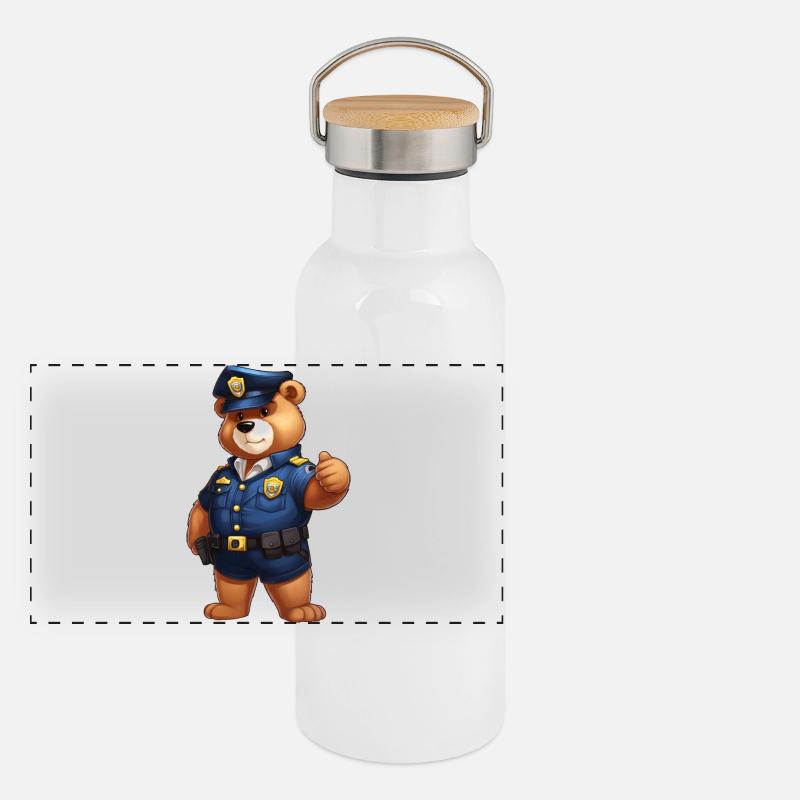 Bärchen Polizei Panorama Thermosflasche mit Bambusdeckel