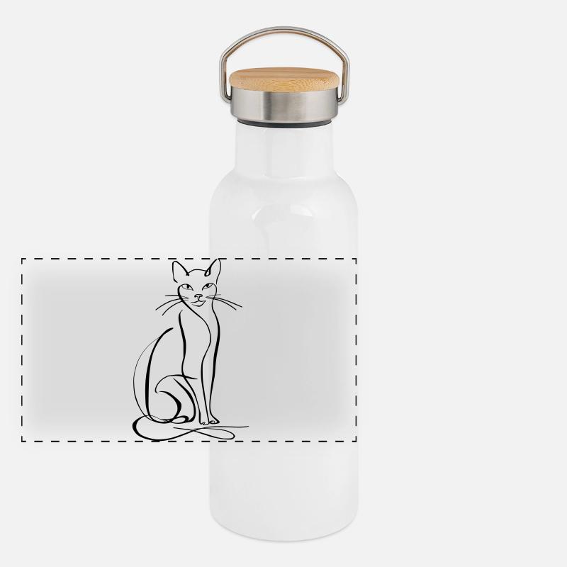 Dessin au trait de chat Gourde isotherme avec bouchon en bambou